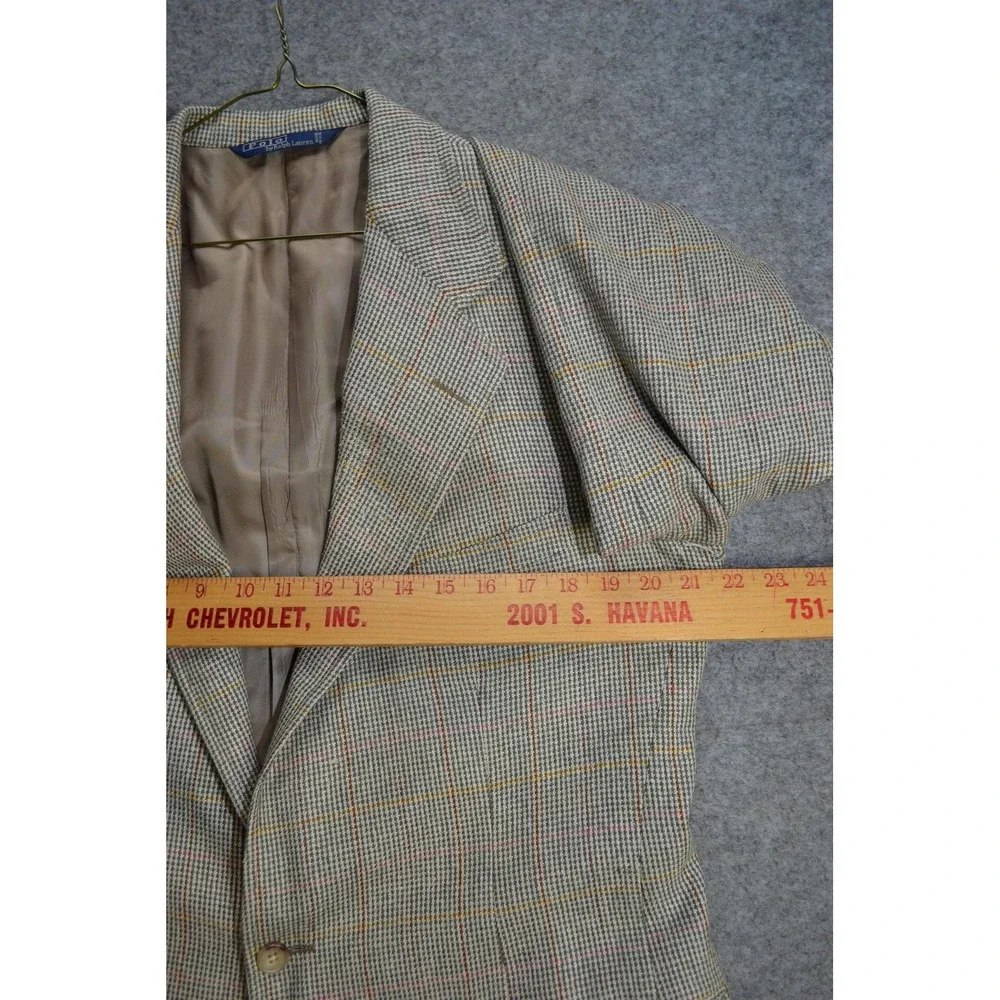 VTG Polo‎ Ralph Lauren Blazer Mens 41L Gray Windowpane Check Made USA Sport Coat